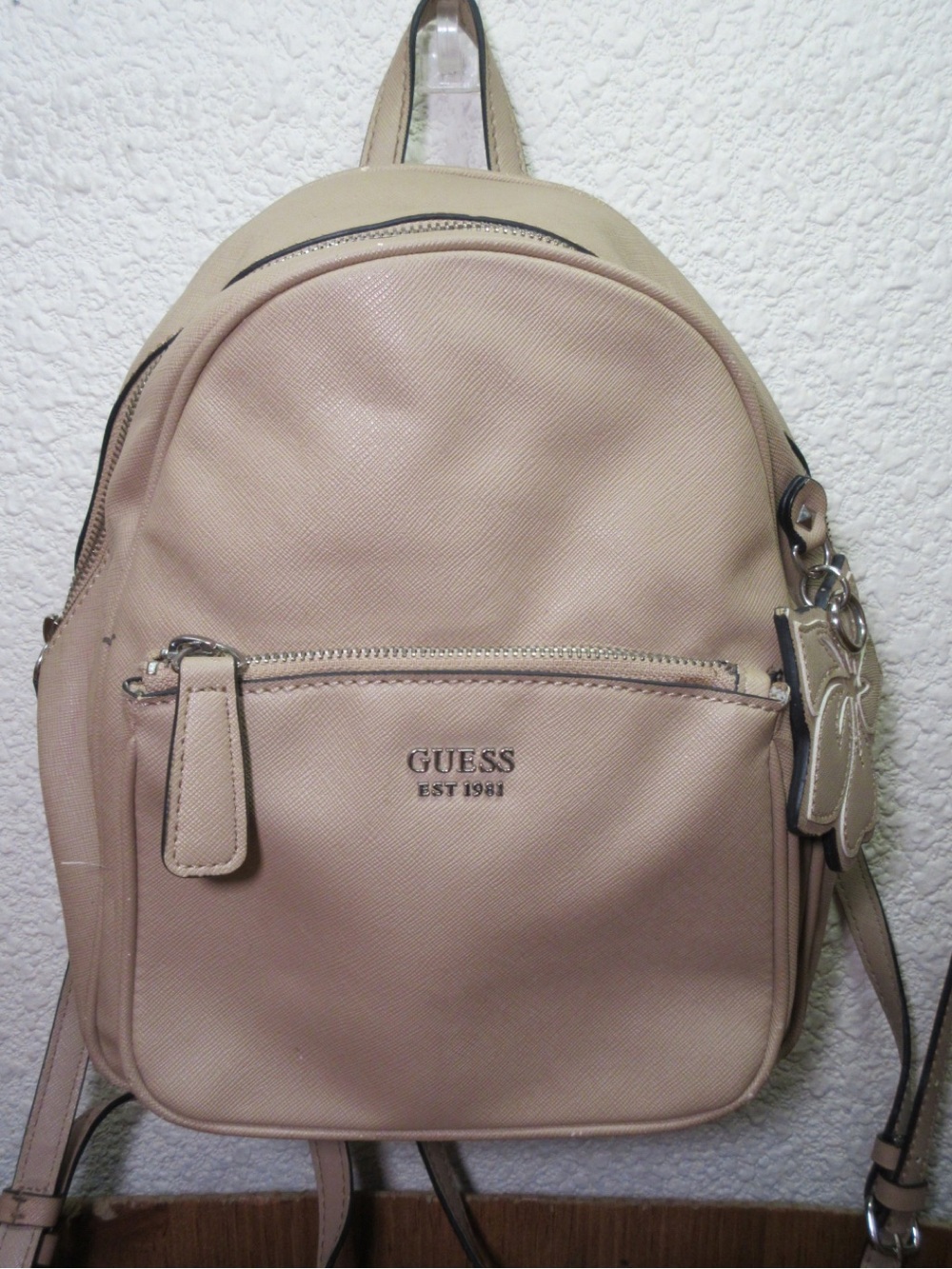 GUESS Beige/Cream Mini Backpack with Front Zip Pocket - Picture 2 of 12
